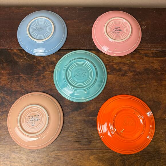 Fiesta FiestaWare Original Vintage & Post 1986 Set of 5 saucers Red Apricot Rose - Picture 2 of 13